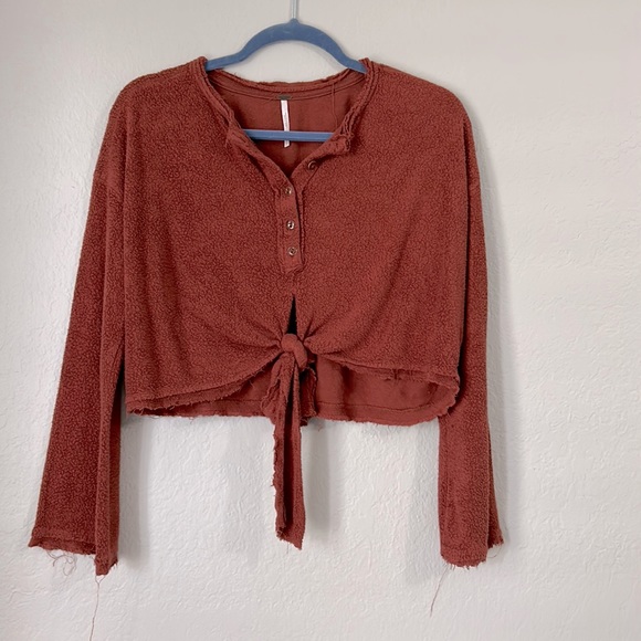 Free People Tops - Free People XS Bell Sleeve Tie Front Cropped Long Sleeve